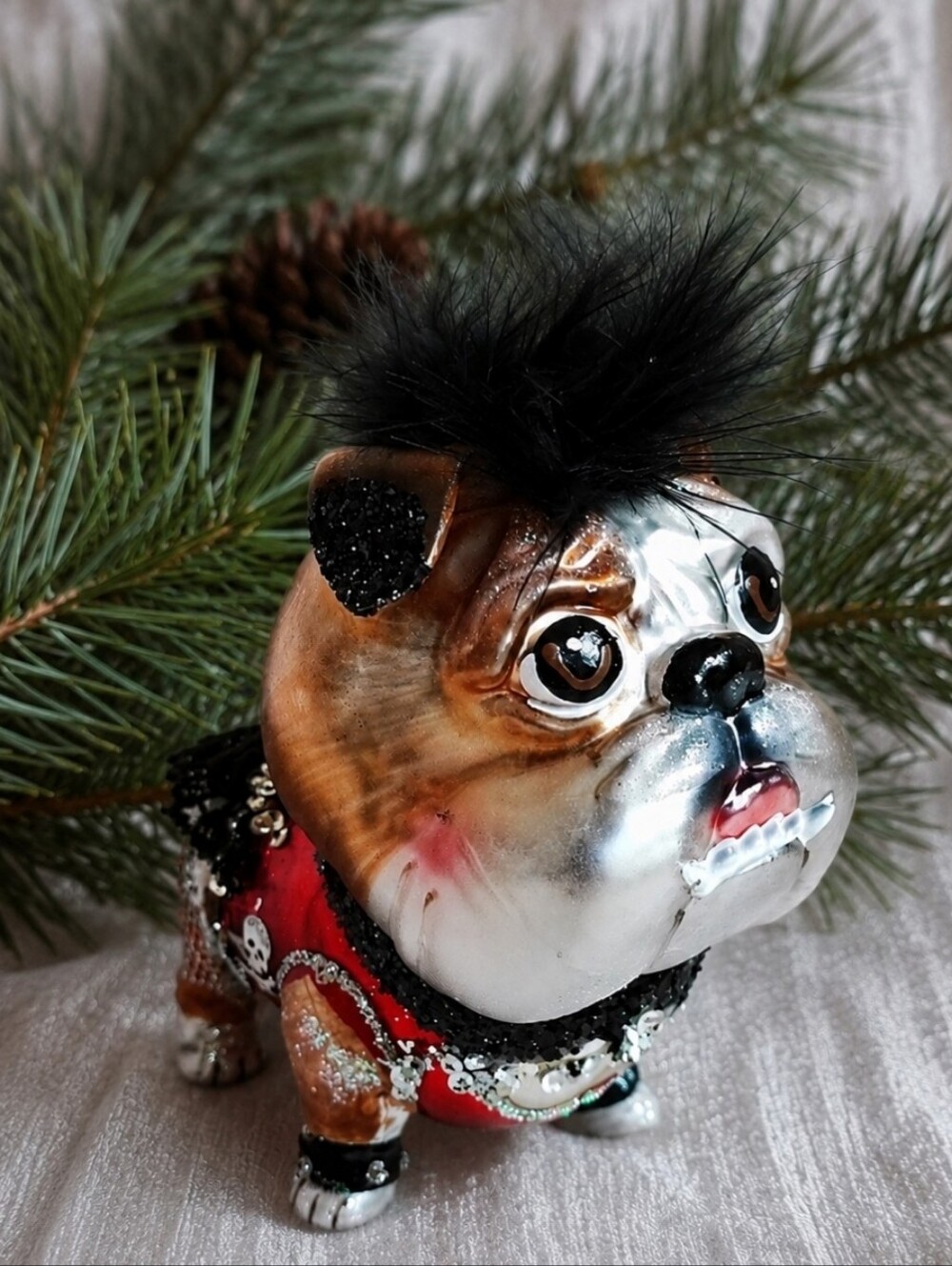 BestPysanky French Bulldog Boxer Glass Vintage Ornate Whimsy Christmas Ornament